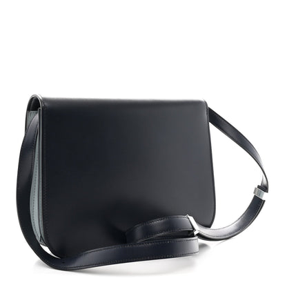 Box Calfskin Medium Classic Box Flap Bag Navy Light Blue