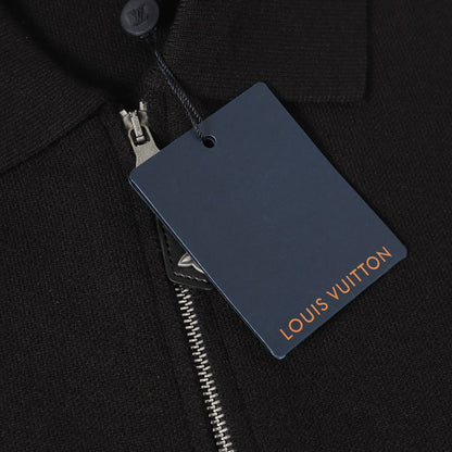 LV Leather Knit Wool Zip-Up Jacket 494212