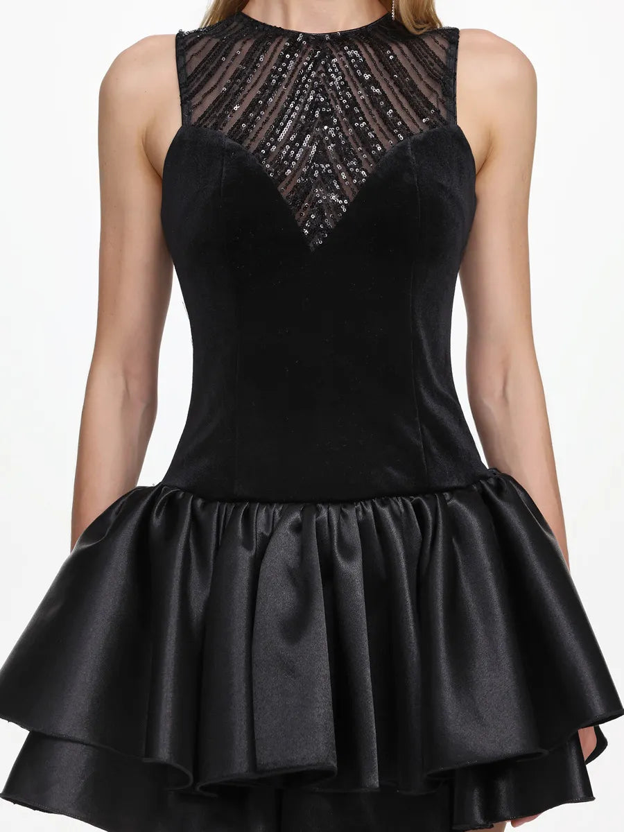 Josephine Chic Contour Deep V Sleeveless Sequin Mini Dress