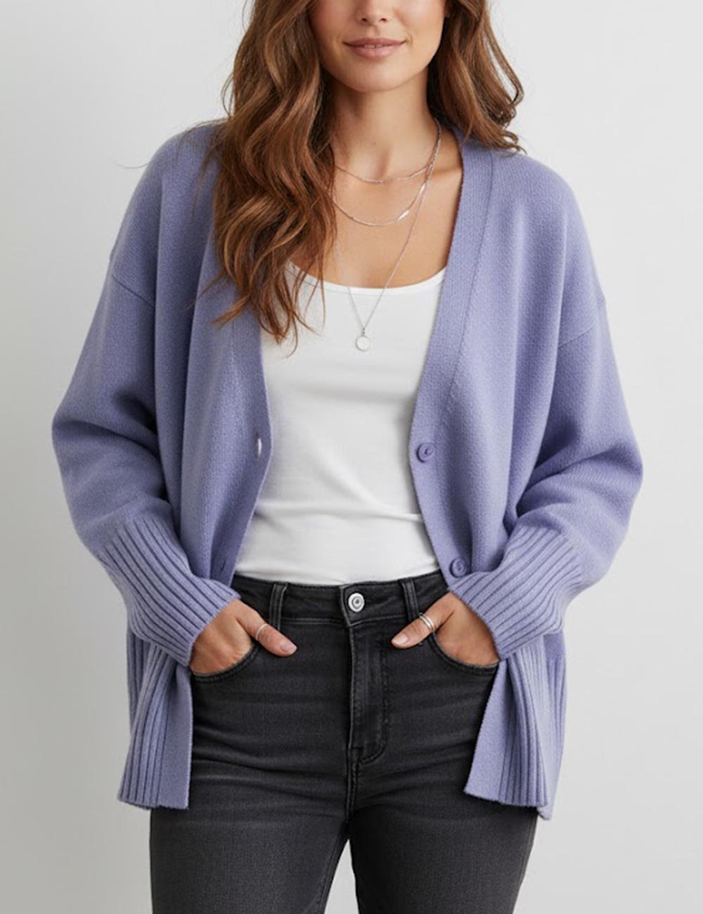 Elegant V-Neck Solid Color Loose Knit Cardigan