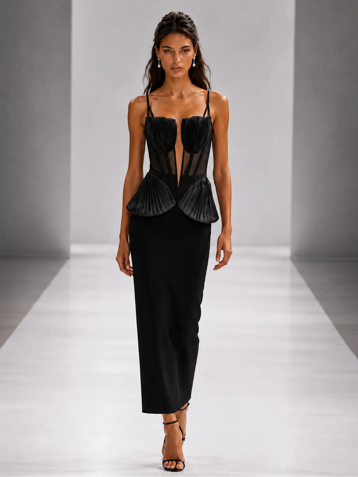 Aurora Sexy Sheer Mesh Panel Midi Dress