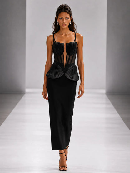 Aurora Sexy Sheer Mesh Panel Midi Dress