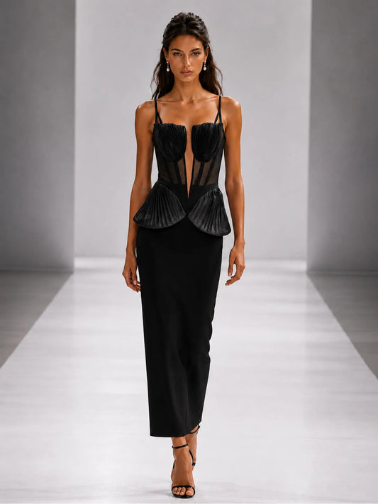 Aurora Sexy Sheer Mesh Panel Midi Dress