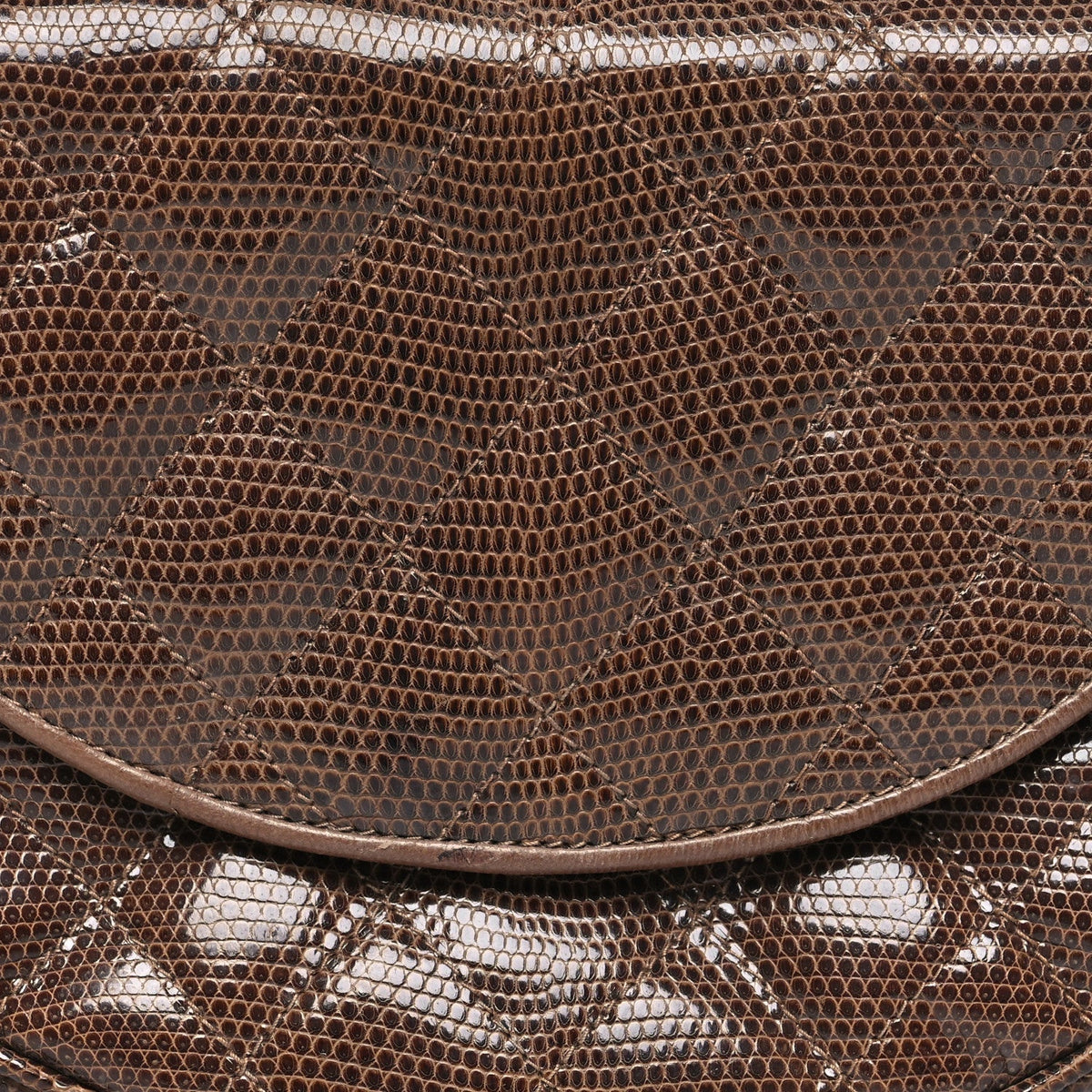 Lizard Quilted Rope Half Moon Clutch Dark Brown