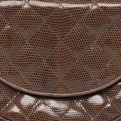 Lizard Quilted Rope Half Moon Clutch Dark Brown