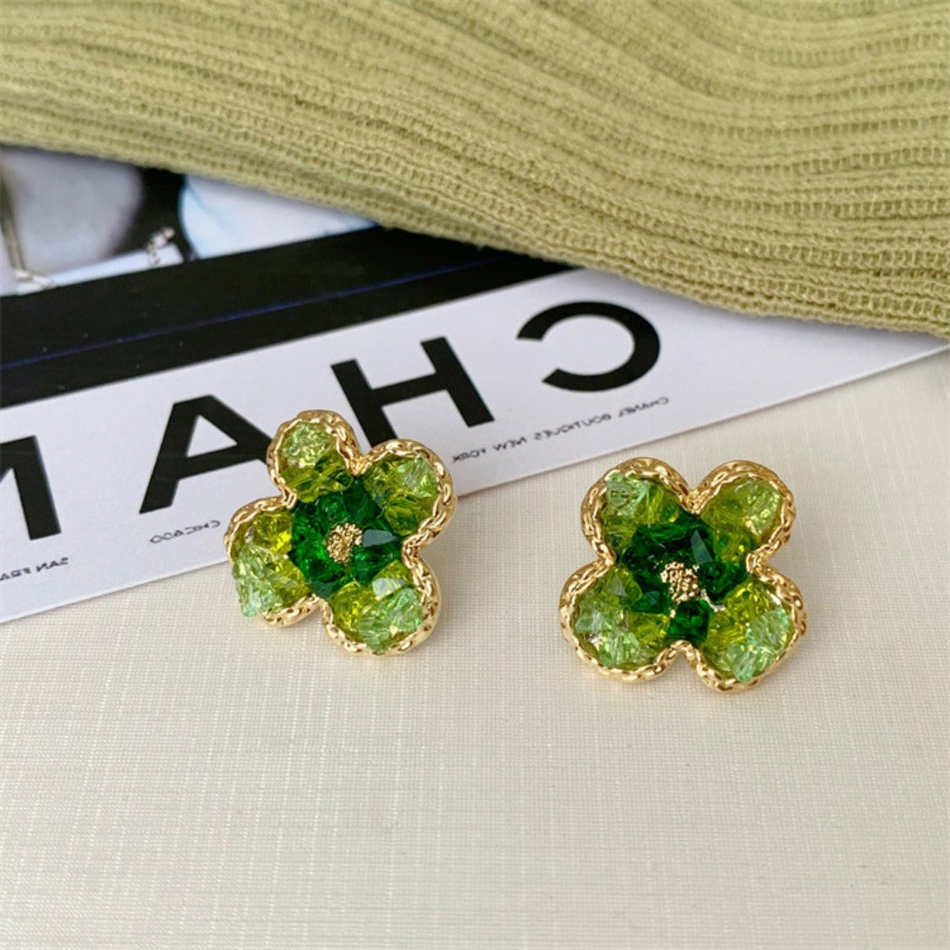 Earwish - Green Sparkling Floral Earrings - Delicate &amp; Chic