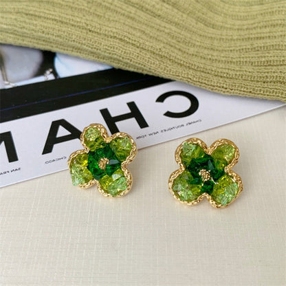 Earwish - Green Sparkling Floral Earrings - Delicate &amp; Chic