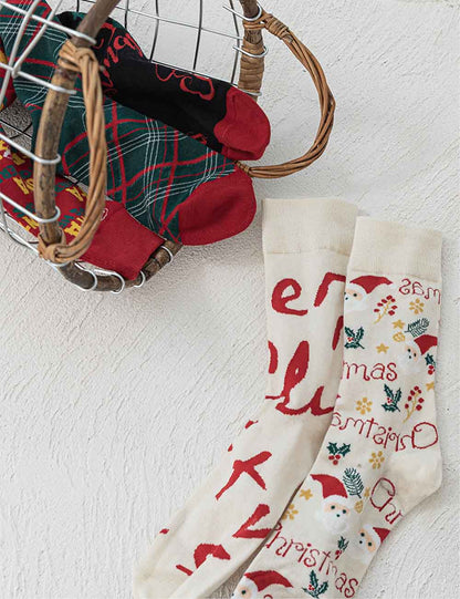Winter Cute Print Christmas Cotton Crew Socks