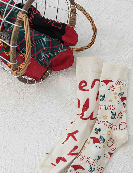 Winter Cute Print Christmas Cotton Crew Socks