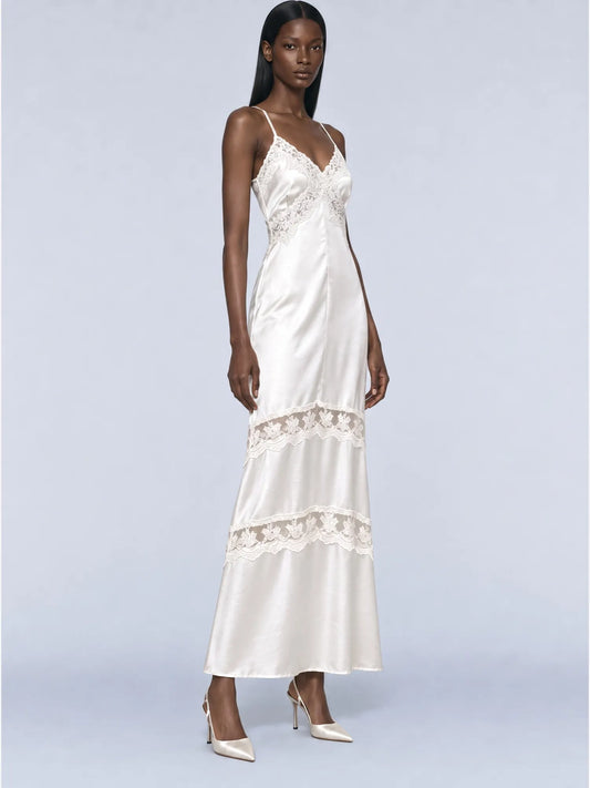 Olivia Satin Lace Patchwork Maxi Dress