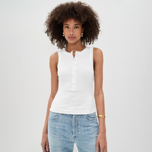 Round Neck Button Ribbed Sleeveless Vest