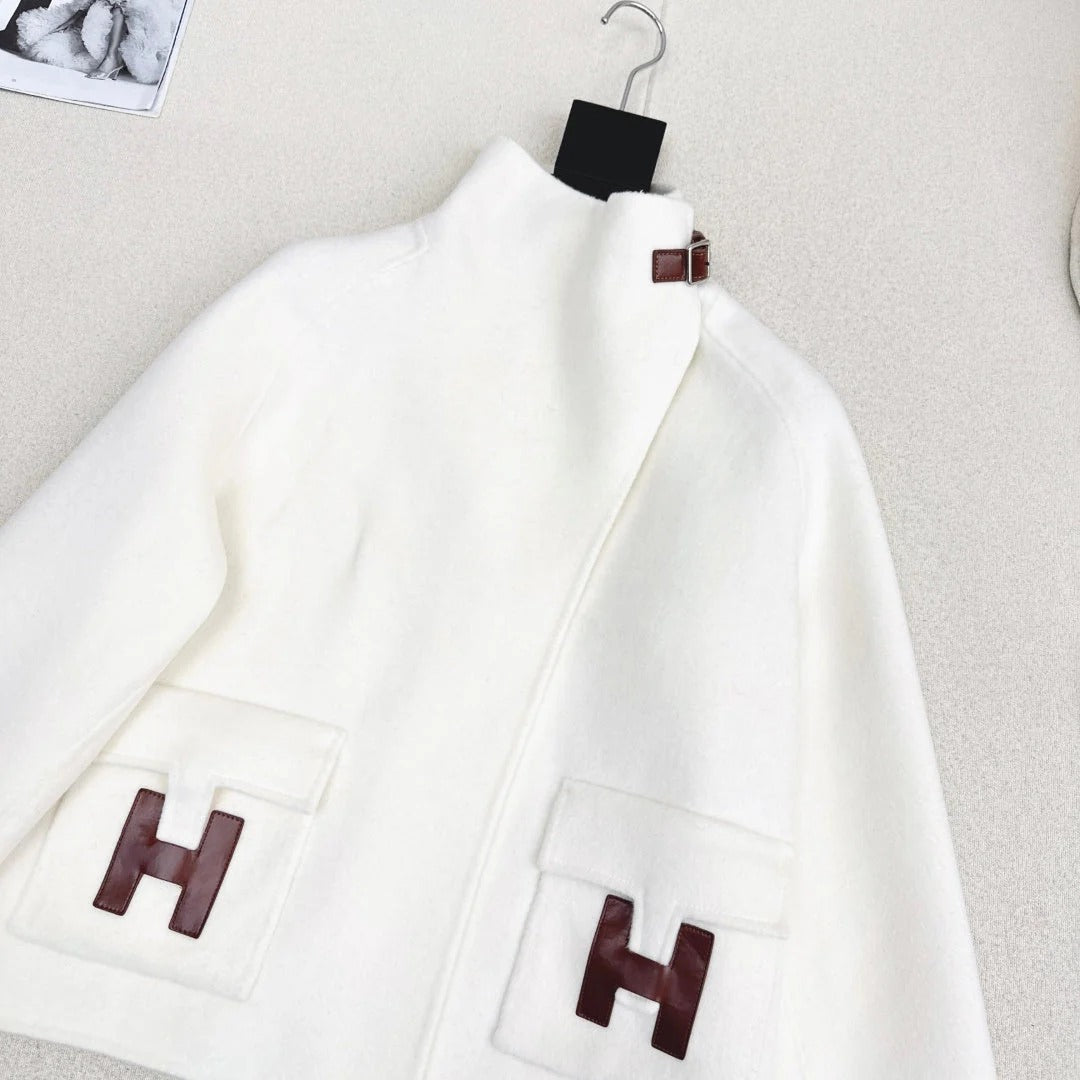 HERMES 25S DOUBLE-FACED WOOL STAND-COLLAR COAT 188