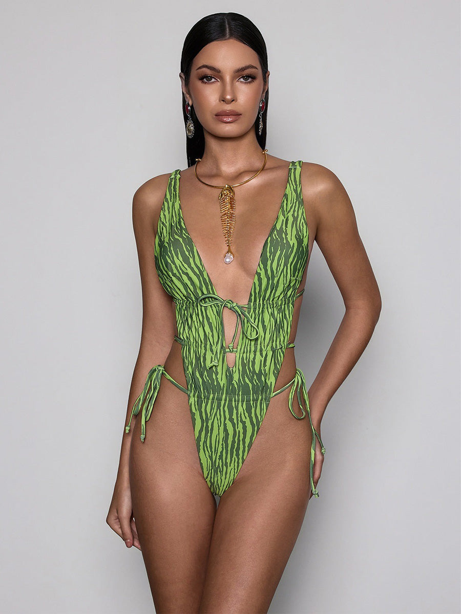 Octavia Plunge Neck Watermelon Bodysuit