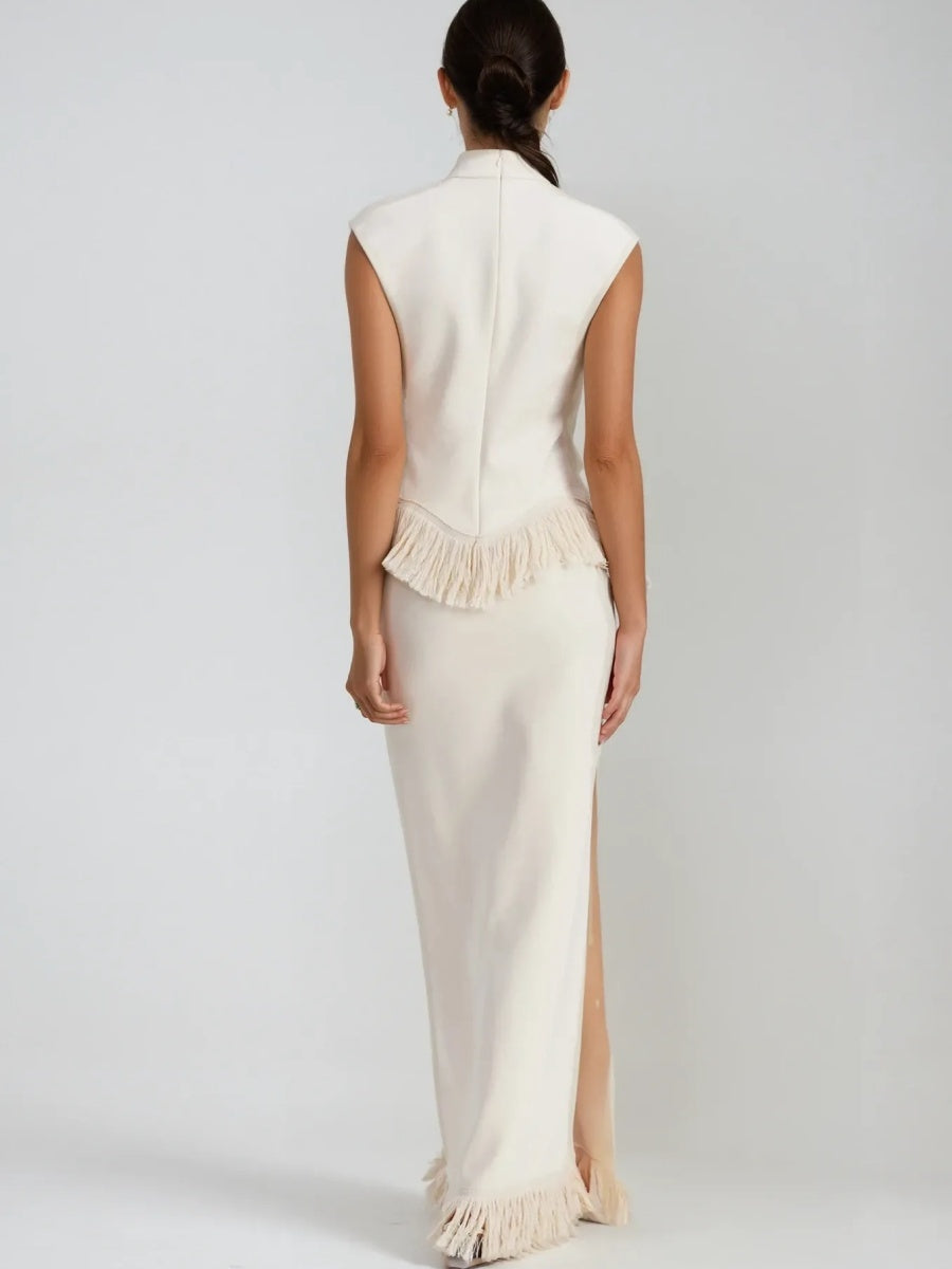 Luna Fringe High-Neck Sleeveless Two-Piece Maxi Set