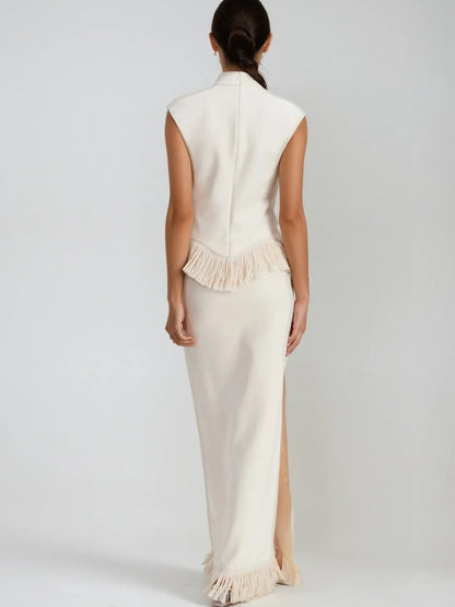 Luna Fringe High-Neck Sleeveless Two-Piece Maxi Set