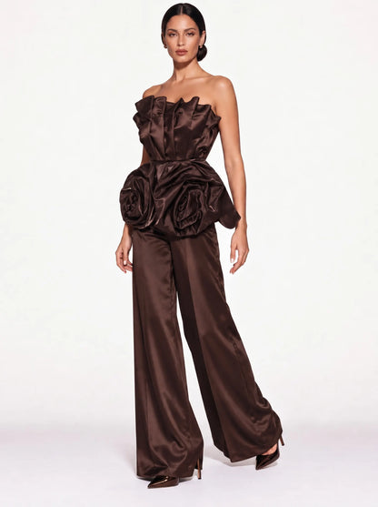 Annabelle Sculptural Pleated Strapless Top In Coffee
