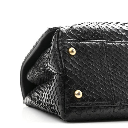 Snakeskin Small Coco Handle Flap Black