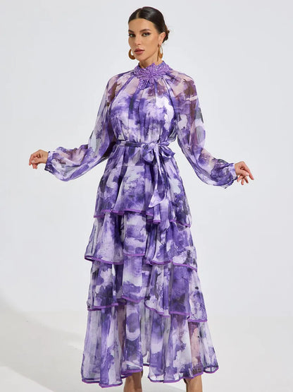 Jazlyn Watercolor Ruffle Maxi Dress