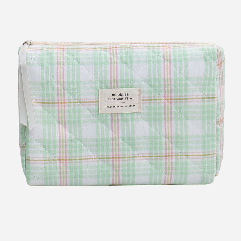 Simple Plaid Large Capacity Makeup Bag