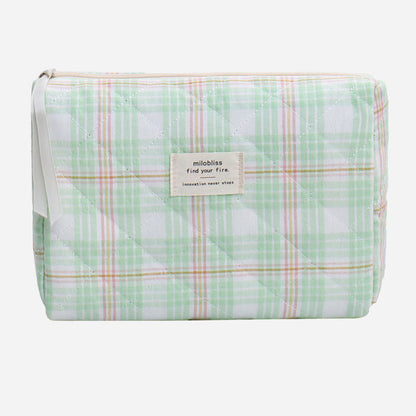 Simple Plaid Large Capacity Makeup Bag