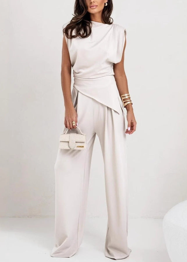 Asymmetric Drape Pants Set Lightweight Fabric