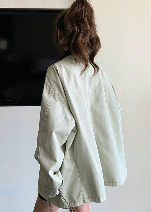 Oversized Cotton Canvas Utility Jacket Light Gray