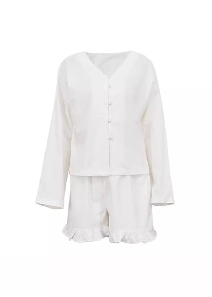 Two Piece Cotton Linen Set With Ruffle Trim