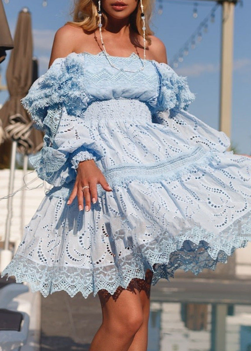 Puff Sleeve Cotton Broderie A-Line Mini Dress