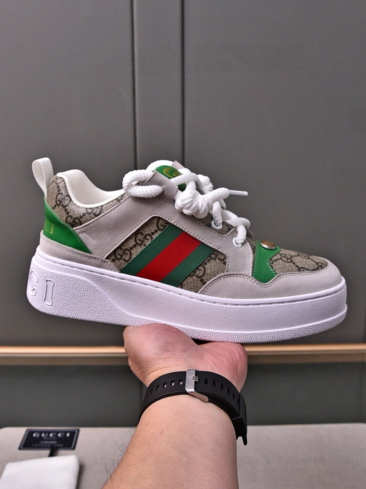 GG SNEAKERS SCREENER GREY LEATHER