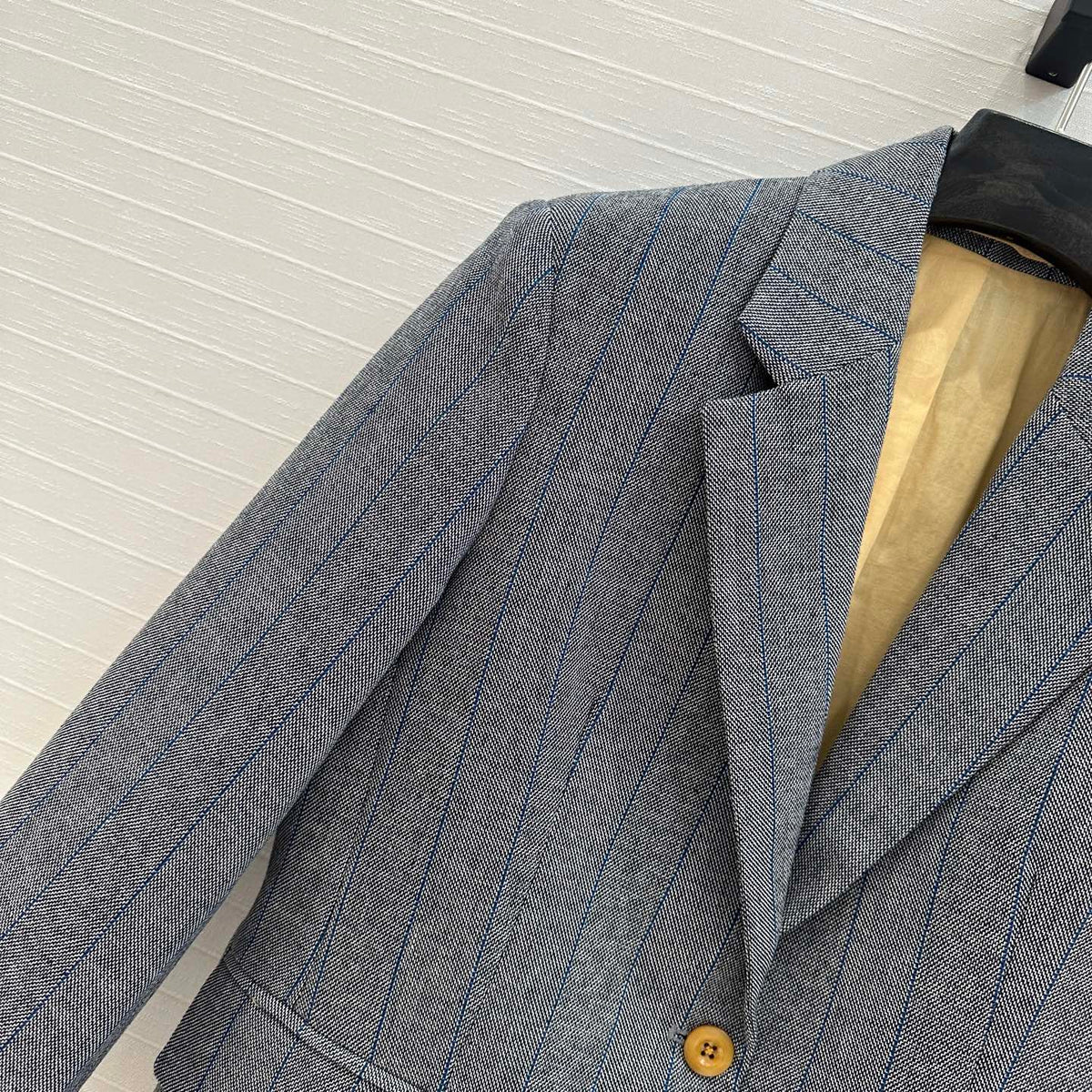 Prada 25 Striped Vest Suit Gray Wool Polyester