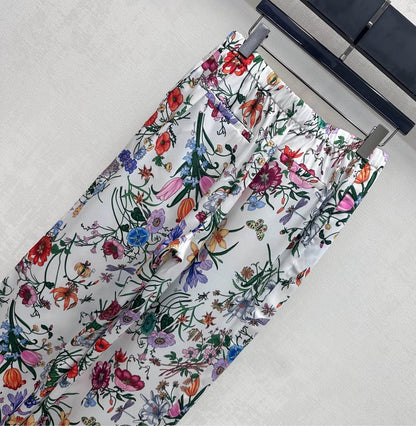 GG SS26 Printed Straight Leg Trousers White Multicolor Silk 351693