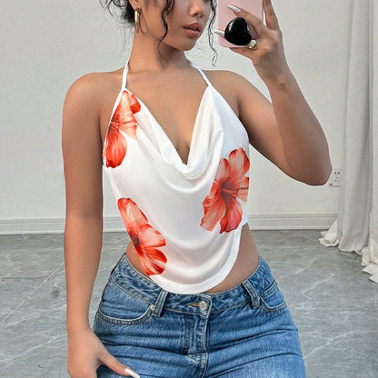 Printed Loose Halter Neck Tank Top