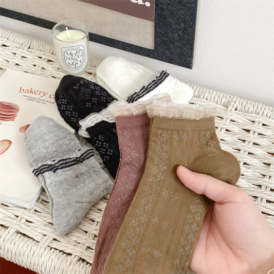 Rufia - Lace Trim Mesh Ankle Socks