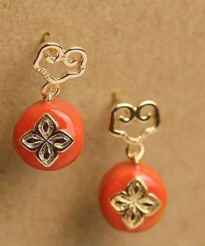 Fine Orange Sterling Silver Overgild Persimmon Ruyi Drop Earrings