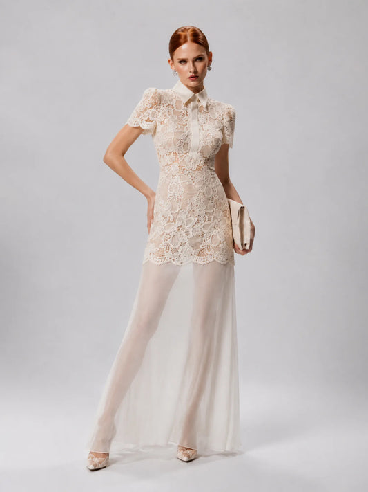 Georgia Sheer Lace and Mesh Maxi Dress