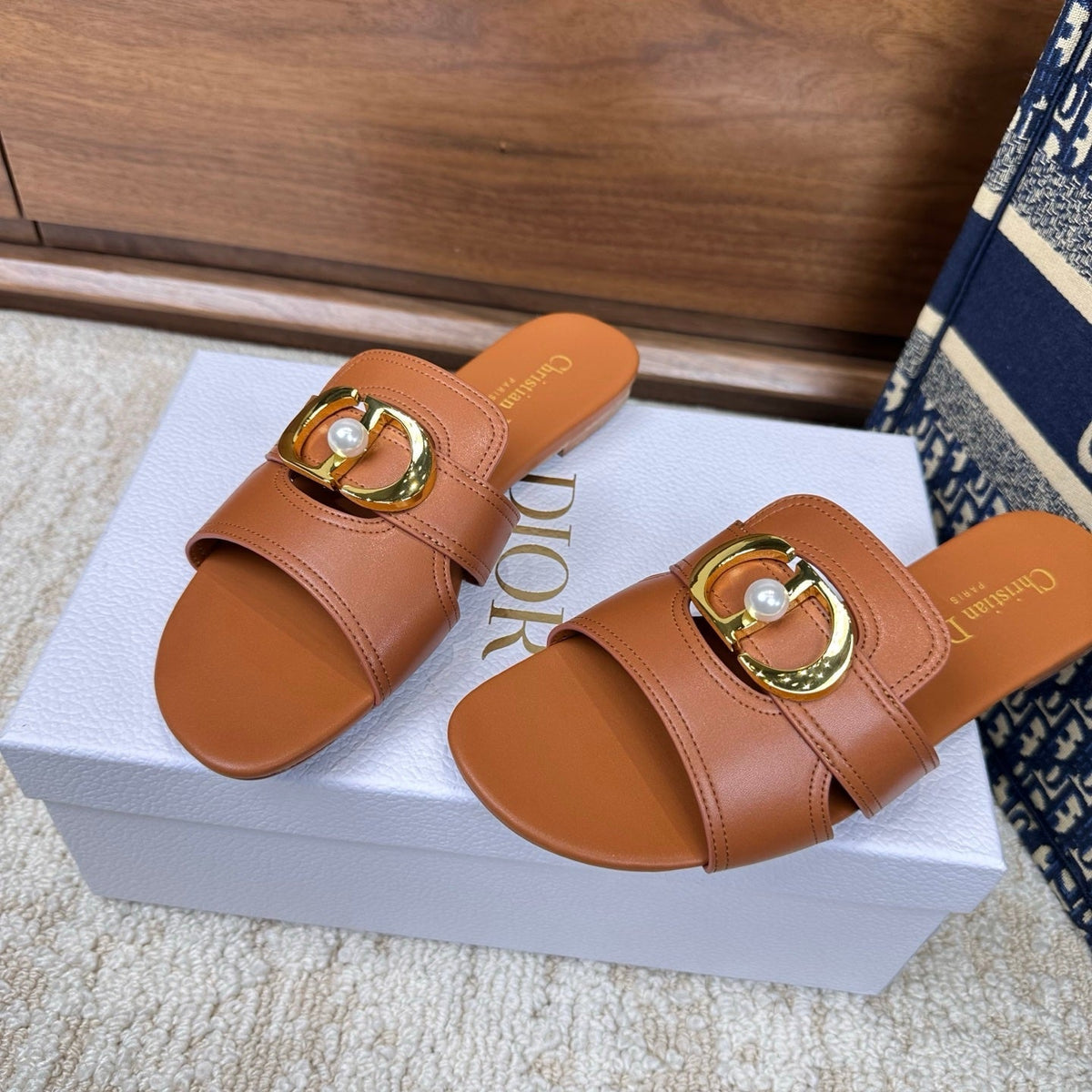 CD Montaigne Sandals Brown in Calfskin 598174