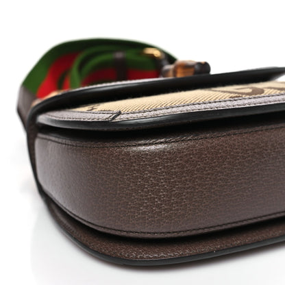 Monogram Jumbo GG Textured Dollar Calfskin Web Small Bamboo 1947 Top Handle Bag Camel Ebony New Acero