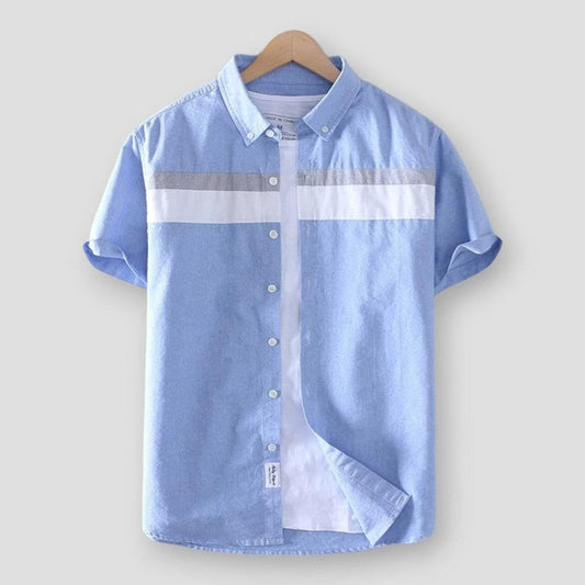 Maria: Schinteon Brand Men Summer 100% Cotton Shirt Oxford Short Sleeved Smart Casual Slim Patchwork Shirt Turn-Down Collar New