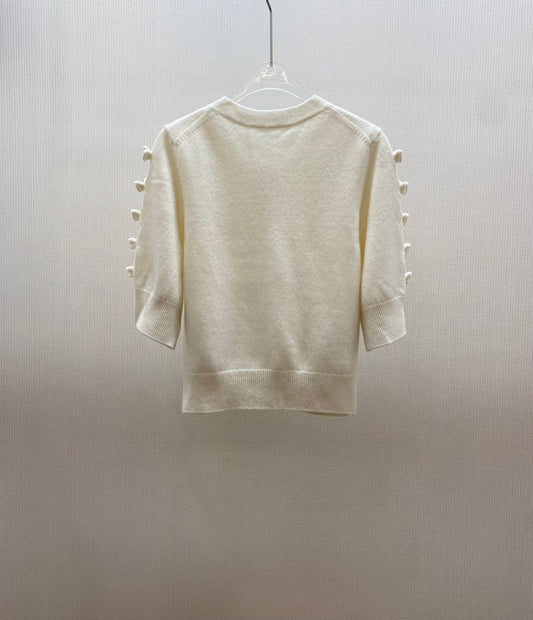 CHANEL 25S SHORT-SLEEVE ROUND-NECK KNIT CARDIGAN 317