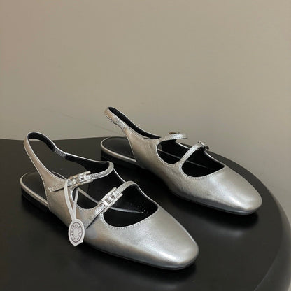 Hermes 26S Mila Open-Heel Sandals Silver in Calfskin 594344