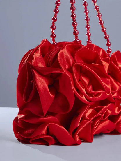 Adahy Flower Satin Bag In Red