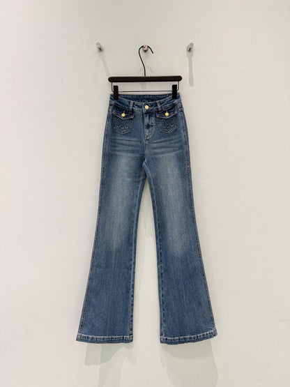 Celine 26S Flap Pocket Flared Jeans Union Wash Cotton 351198