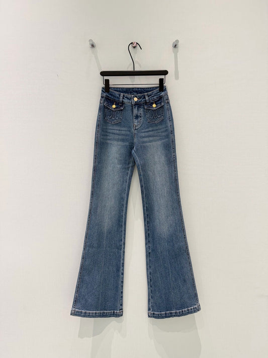 Celine 26S Flap Pocket Flared Jeans Union Wash Cotton 351198