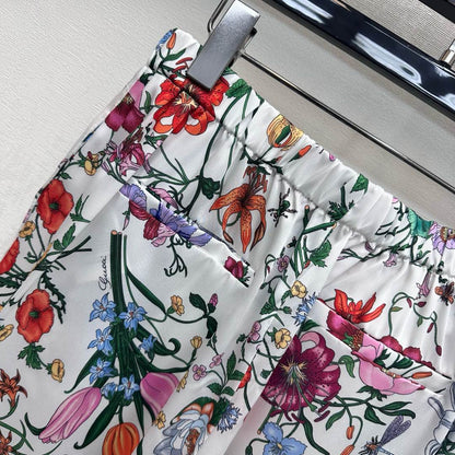 GG SS26 Printed Straight Leg Trousers White Multicolor Silk 351693