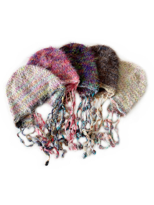 Haila - Colorful Striped Knitted Beanie with Tassel Ties