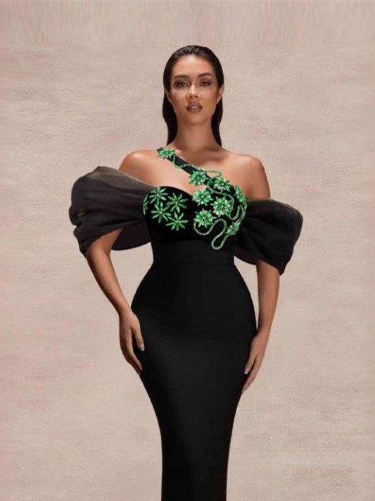 Liana Bubble Sleeve Bandage Maxi Dress