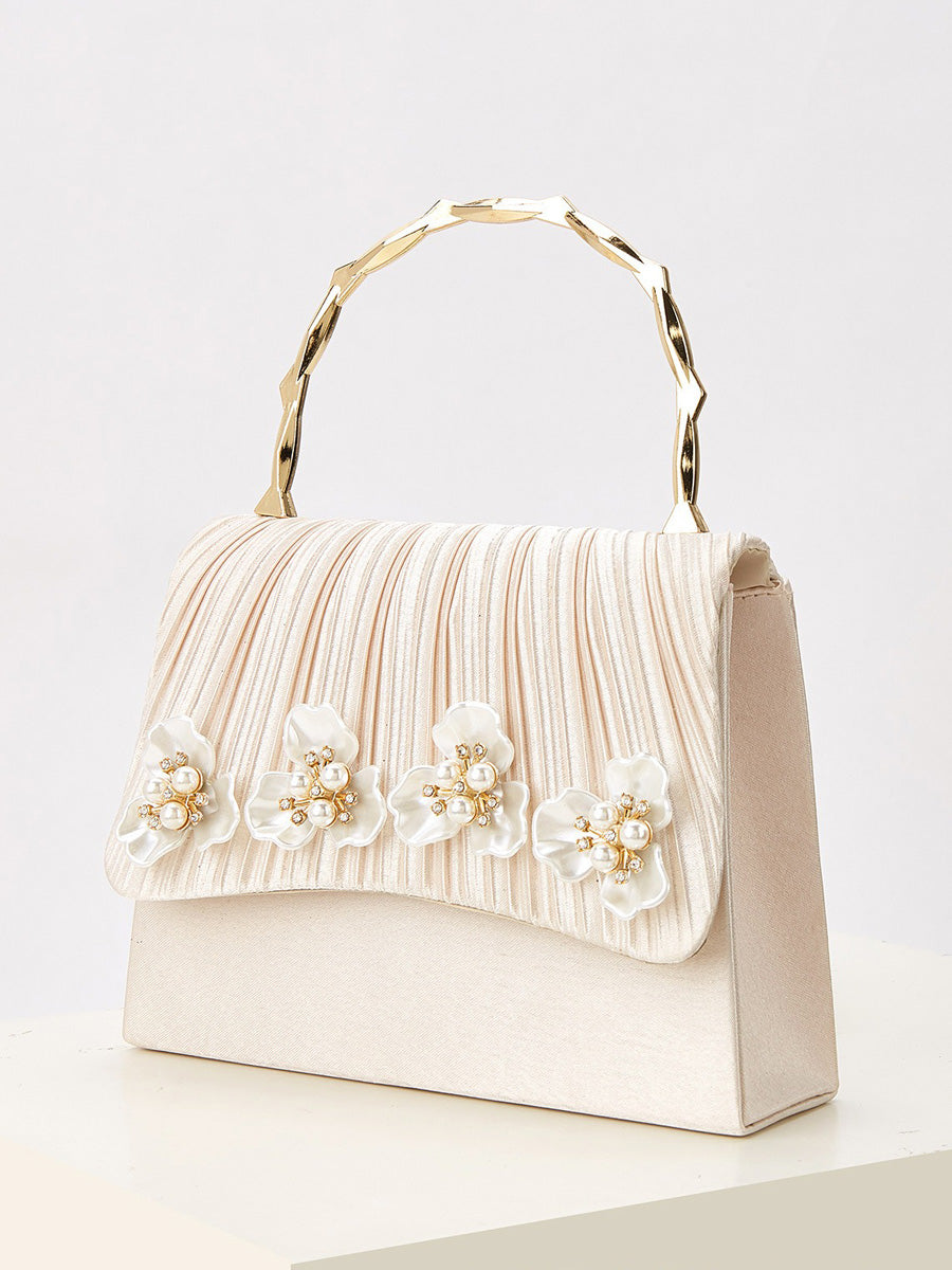 Eliza Pleated Pearl Flower Handbag