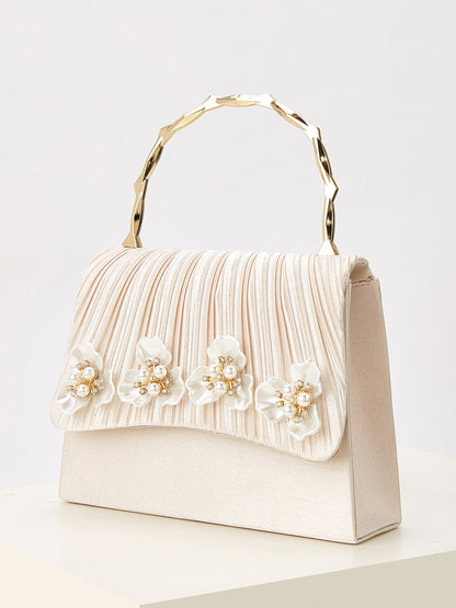 Eliza Pleated Pearl Flower Handbag