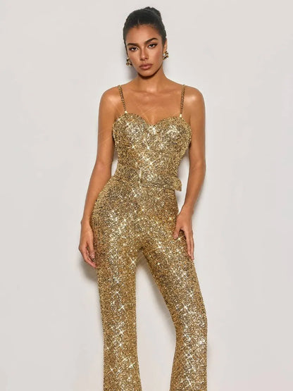 Sarah Spaghetti Sequin Flared Jumpsuit