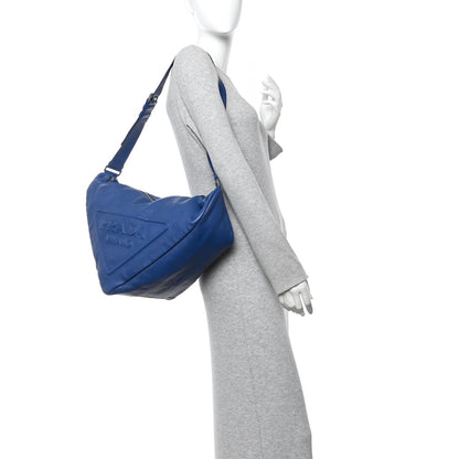 Vitello Daino Triangle Shoulder Bag Blue